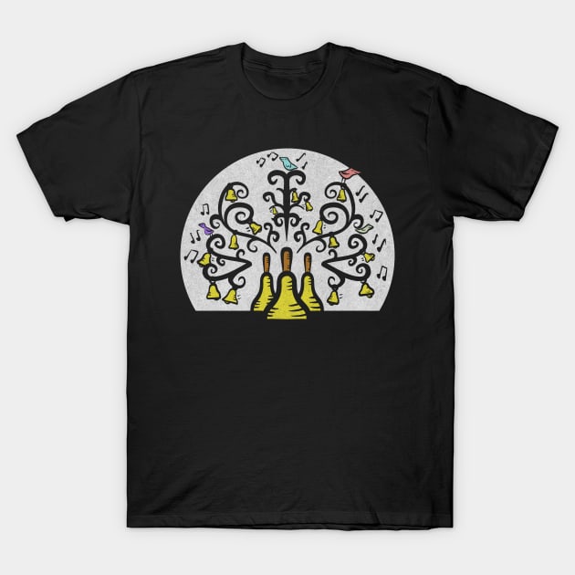 Three Handbells Tree Of Music white textured pattern T-Shirt by SubtleSplit